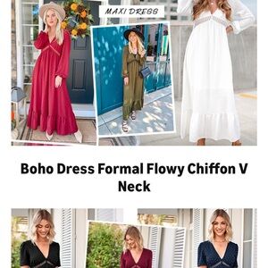 Elegant Women's Maxi Dress - Burgundy, Olive, White